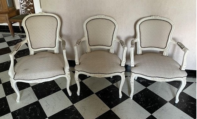 Sierlijke Franse cabriolet stoelen per 3 of apart te koop, Enlèvement, Utilisé, Bois, Franse, landelijke stijl