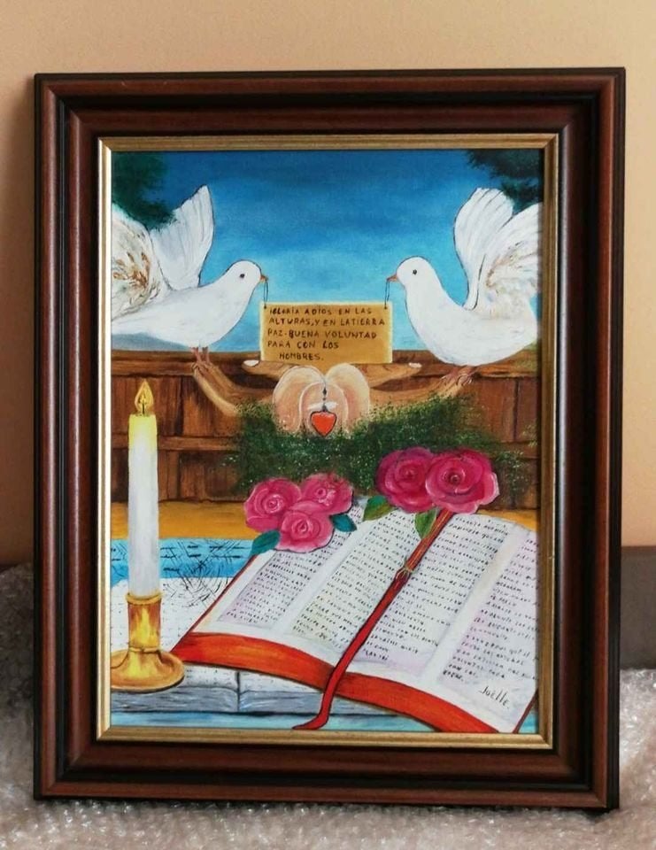 Scène allégorique chrétienne représentant la Paix 50 X 40 cm, Ophalen