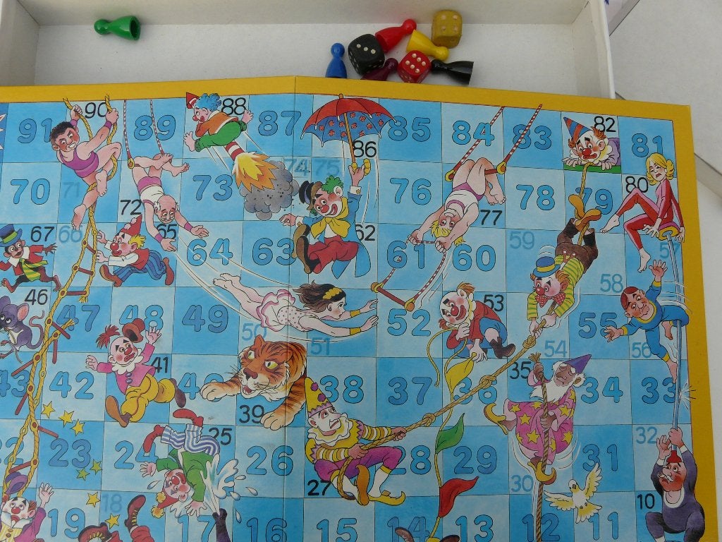 Vintage gezelschapsspel "Circus" slangen en ladders spel, Een of twee spelers, Ophalen, Zo goed als nieuw, Papita