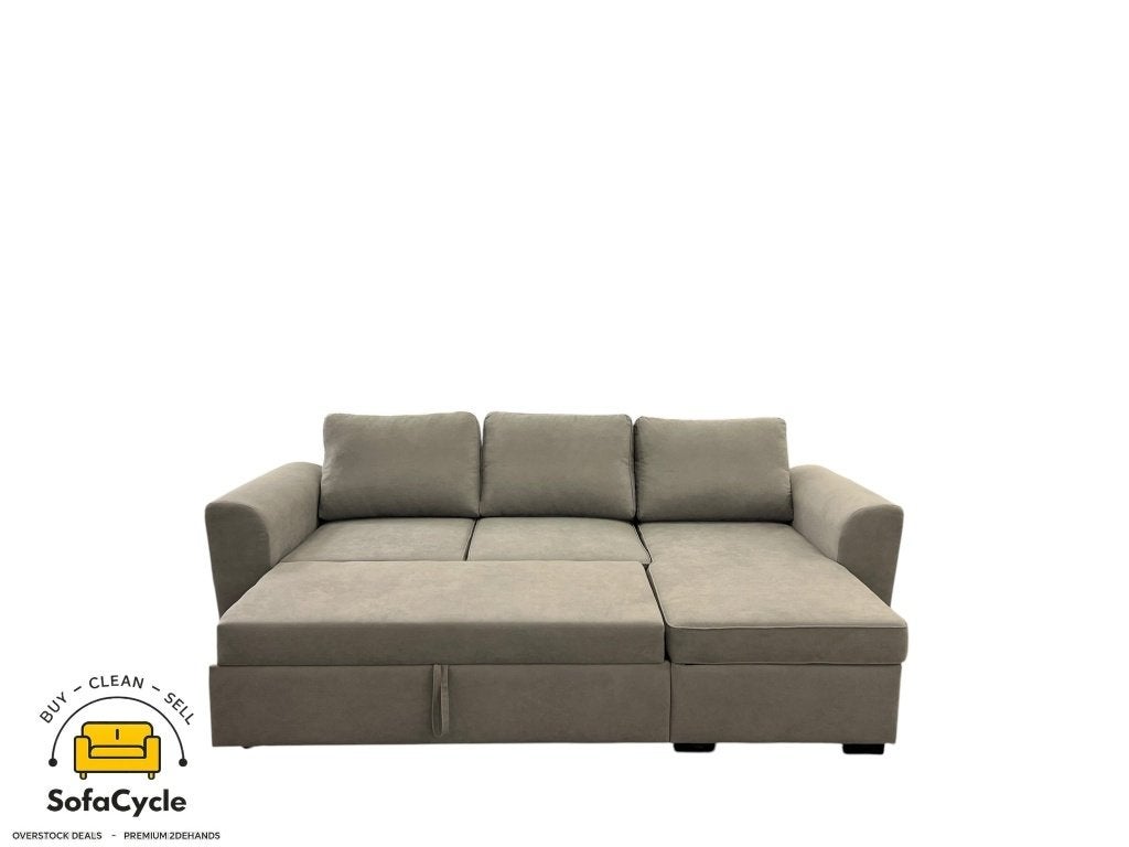 Hoekzetel grijs in stof met slaapfunctie, Huis en Inrichting, Nieuw, Stof, Zonnestraat 223-229, 9600 Ronse, België, Info@sofacycle.be