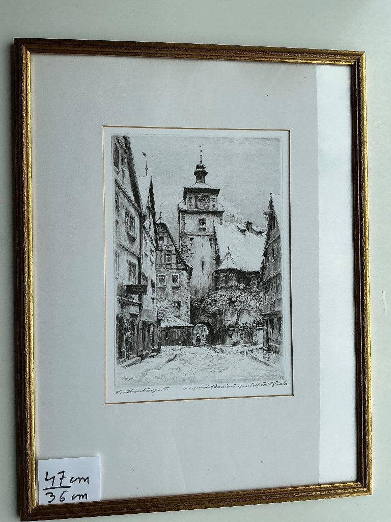 mooie ets van de Weisser Turm in Rothenburg (Duitsland), Ophalen of Verzenden, Ets