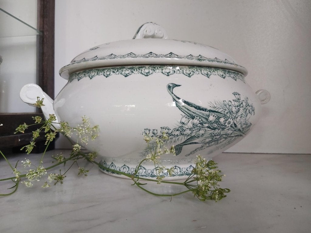 Mooie antieke franse terre de fer Soupiere St Amand Muguet, Enlèvement ou Envoi