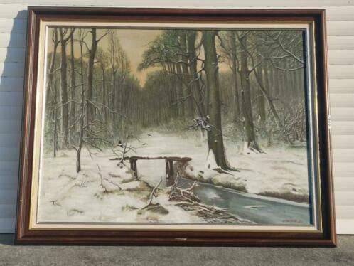 huile sur toile paysage sous la neige signe w termote, Enlèvement ou Envoi