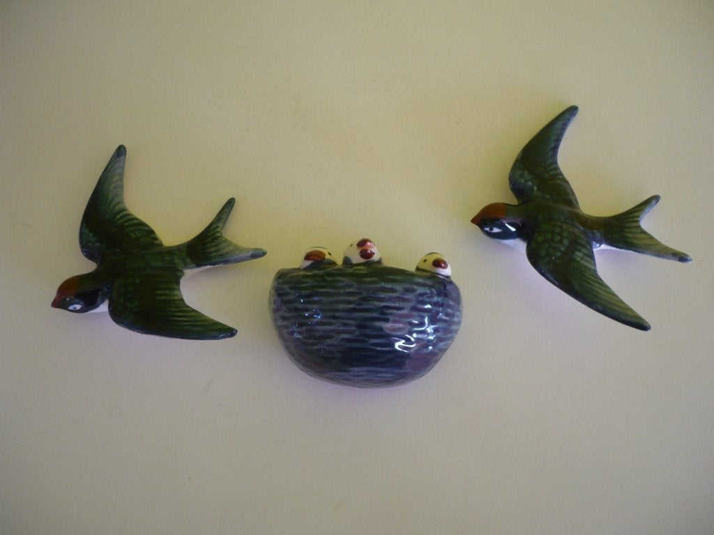 Knappe vintage zwaluwen + nest muurdecoratie, Antiek en Kunst, Ophalen of Verzenden