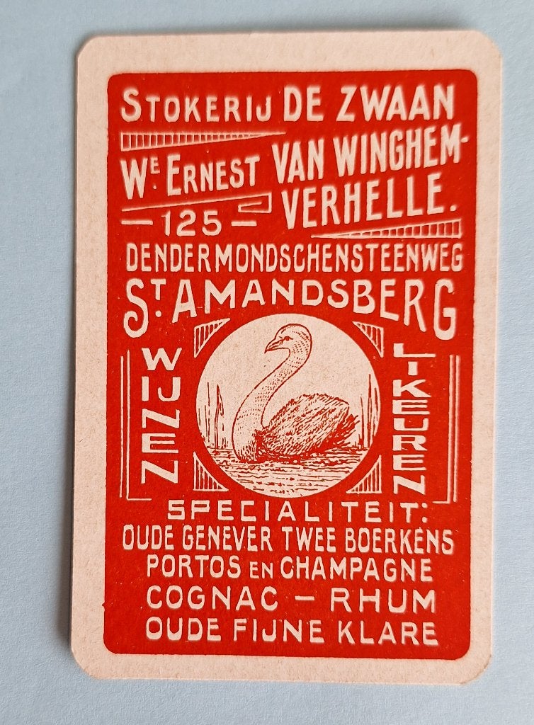 Speelkaart St Amandsberg_Stokerij De Zwaan rood_325, Verzamelen, Ophalen of Verzenden, Gebruikt, Speelkaart(en)