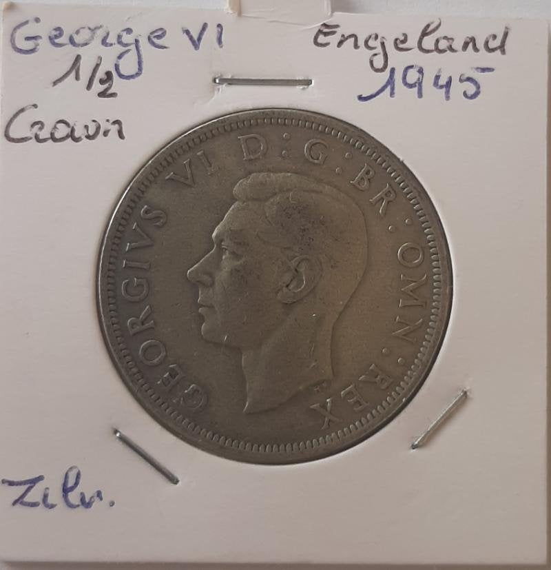 Engeland George VI 1/2 Crown 1945 zilver, Ophalen of Verzenden, Zilver