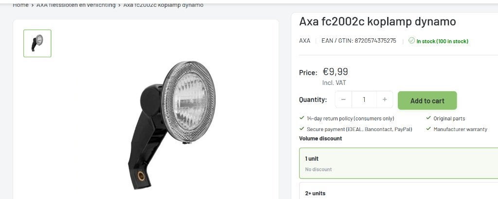 AXA fietskoplampen – dynamo / naafdynamo – €1 per stuk, Kinderfiets, Ophalen of Verzenden, Verlichting, Axa