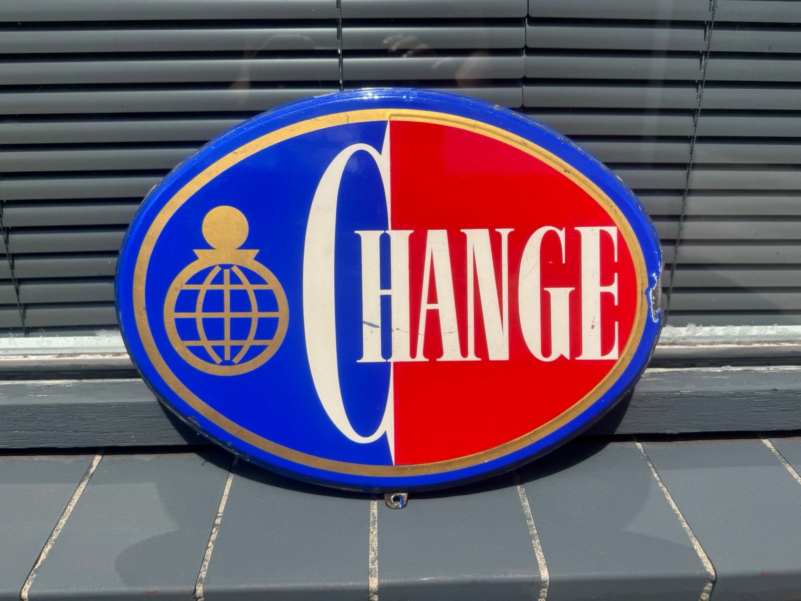Change wissel emaille reclame bord, Verzamelen, Merken en Reclamevoorwerpen, Gebruikt, Reclamebord, Ophalen of Verzenden