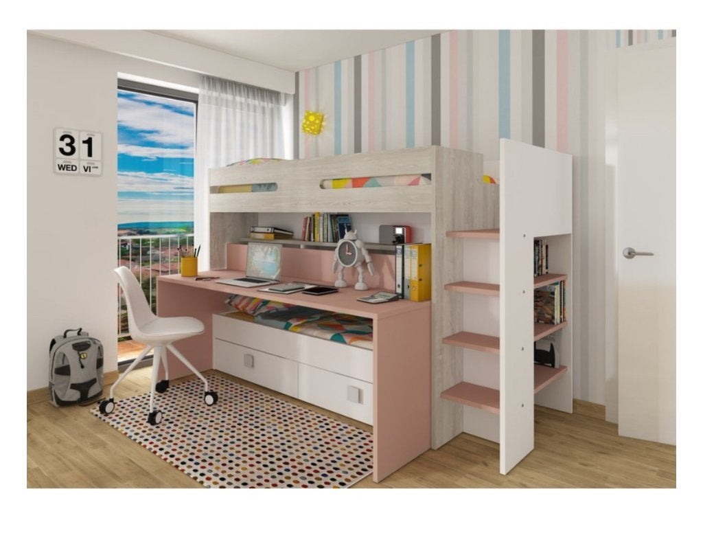 Hoogslaper met 2de bed en bureau, Enlèvement, Comme neuf, Lit mezzanine