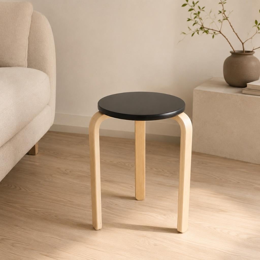 Tabouret rond Moddy noir avec pieds en bois — 45 cm, Maison & Meubles, Tabourets de bar, Neuf, 30 à 60 cm, Envoi, 1 tabouret