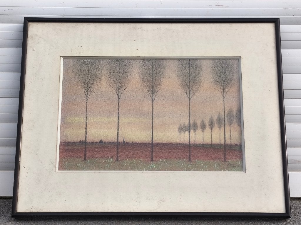 Pastel paysage signe borin, Antiquités & Art, Art | Peinture | Classique, Enlèvement ou Envoi, Pastel, Paysage