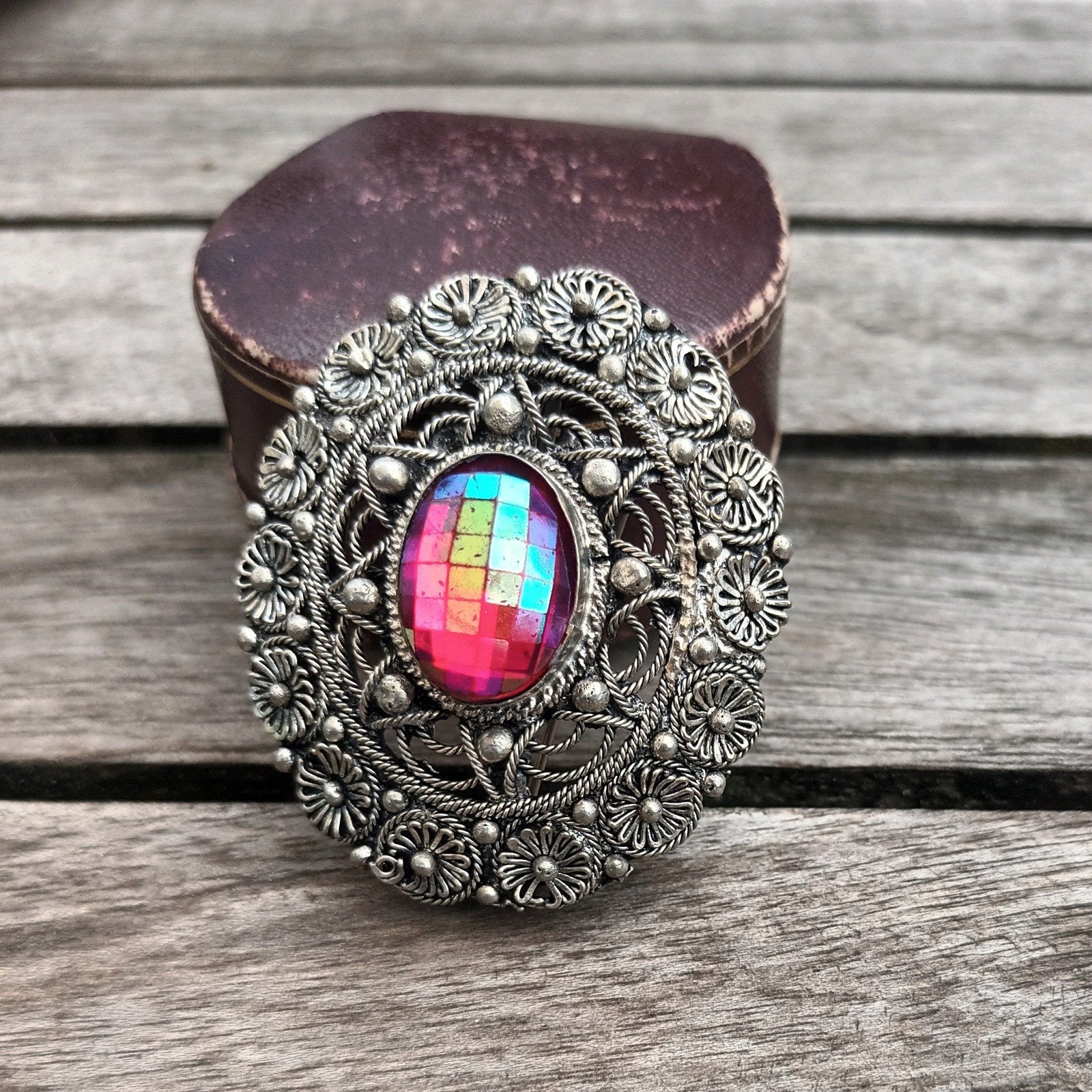 Costume jewelery, filigraan, ca 5x4cm, broche en hanger, Ophalen