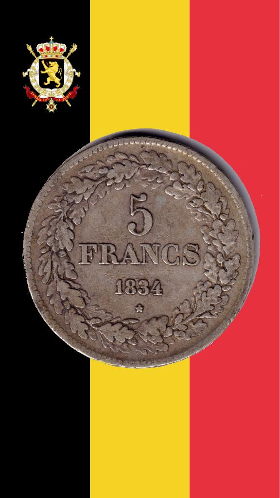 5 frank 1834 positie A - Leopold I, Verzenden, Zilver, Losse munt, Zilver