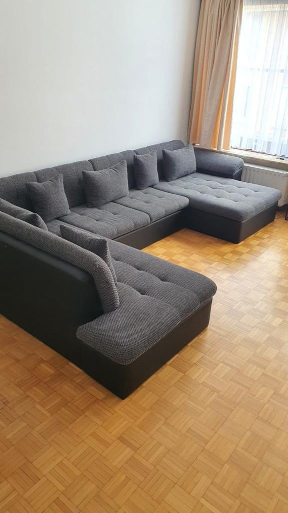 Canapé panoramique U semi-cuir / tissu anthracite, Maison & Meubles, Enlèvement, Cuir