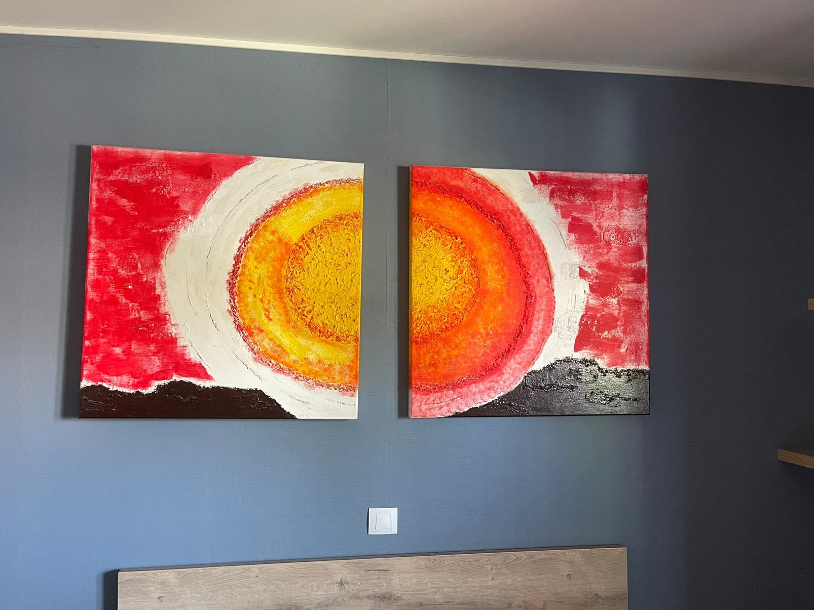 Abstract tweeluik op doek – rood/oranje, Ophalen
