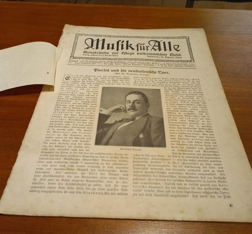 Musik für alle, tijdschrift met partituren Tosca van Puccini, Muziek en Instrumenten, Ophalen of Verzenden