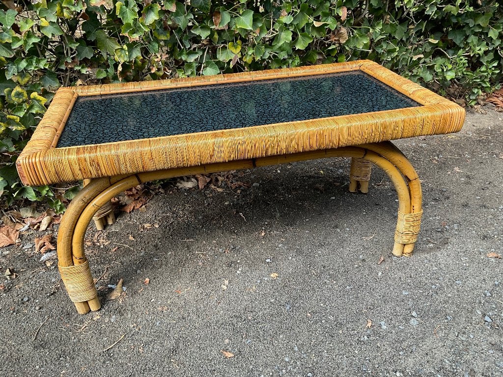 Table basse vintage en rotin et bambou, Enlèvement