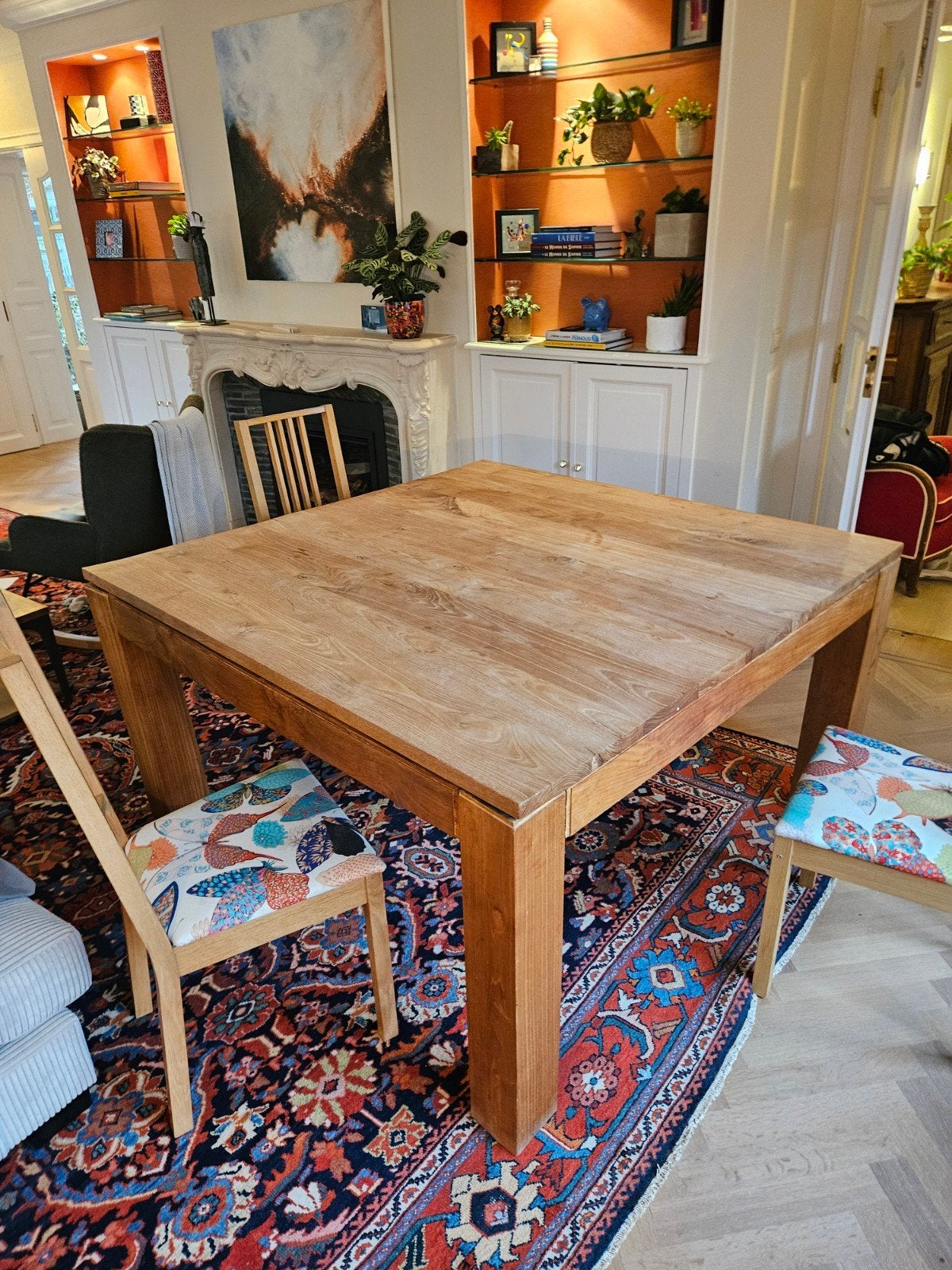 Tafel van massief teakhout 140x140, Ophalen, Gebruikt, 8 stoelen of meer