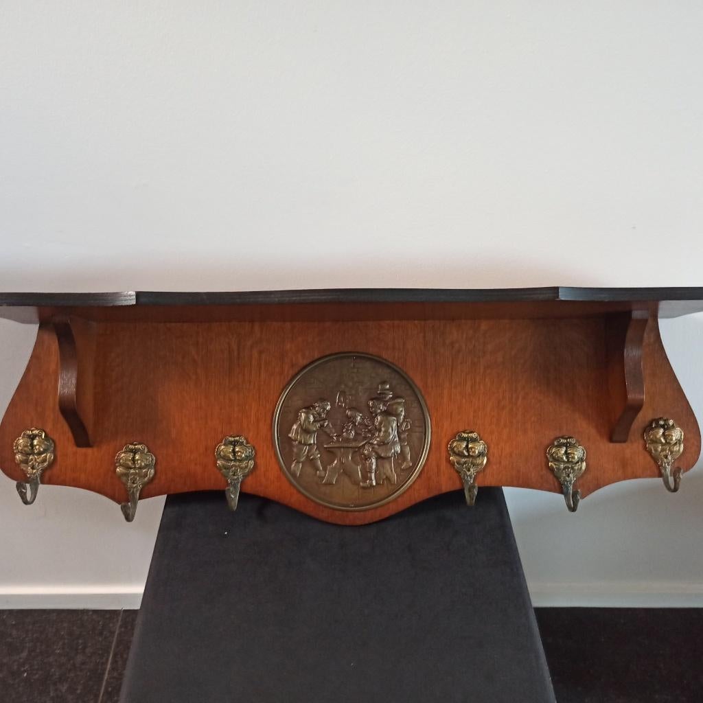 Houten wandkapstok met haken en hoedenplank, Antiek en Kunst, Ophalen