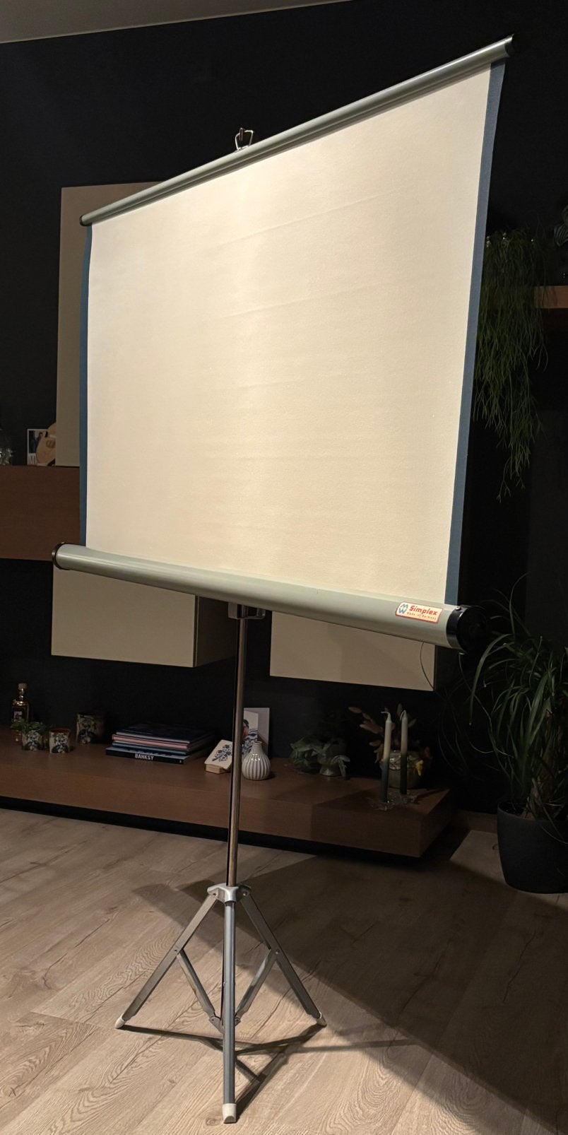 Vintage projectiescherm op statief, Ophalen, Gebruikt