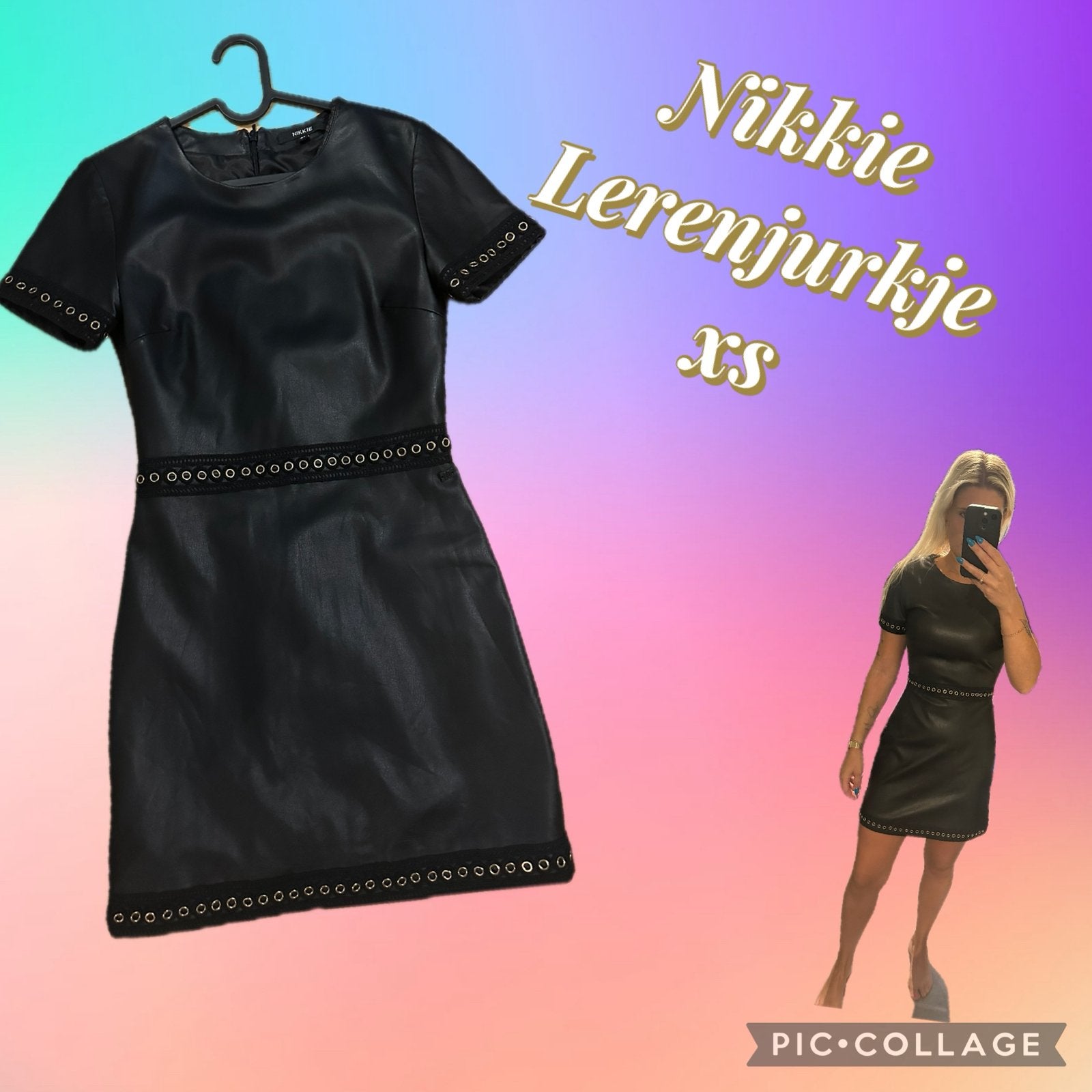 Nikkie leren jurkje maat 34, Kleding | Dames, Ophalen of Verzenden, Zo goed als nieuw, Maat 34 (XS) of kleiner, Zwart