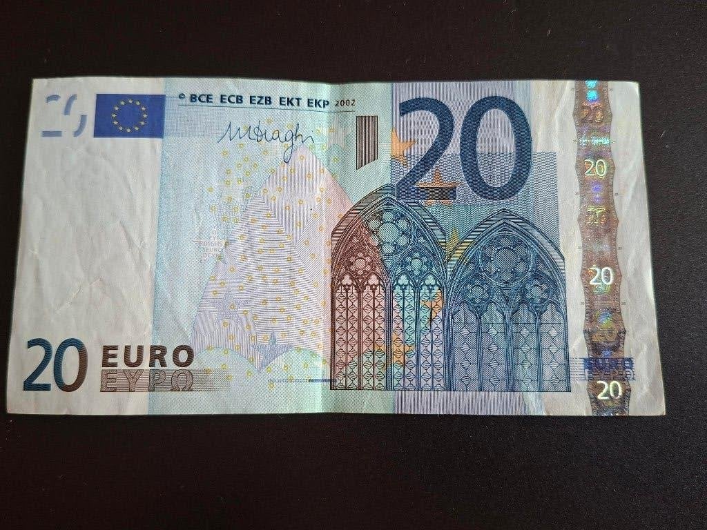 2002 Pays-Bas 20 euros ancienne série Draghi code R016, Envoi, Euros, Billets en vrac