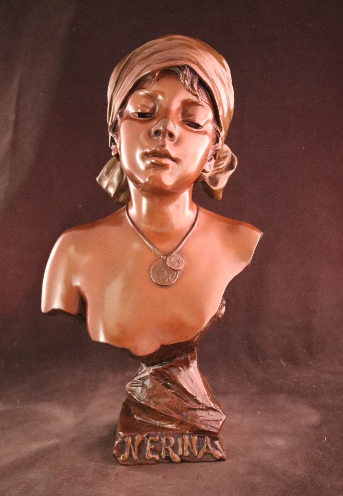 Buste en bronze d'Emmanuel Villanis, Antiquités & Art, Enlèvement ou Envoi, Art nouveau, Brons, Buste