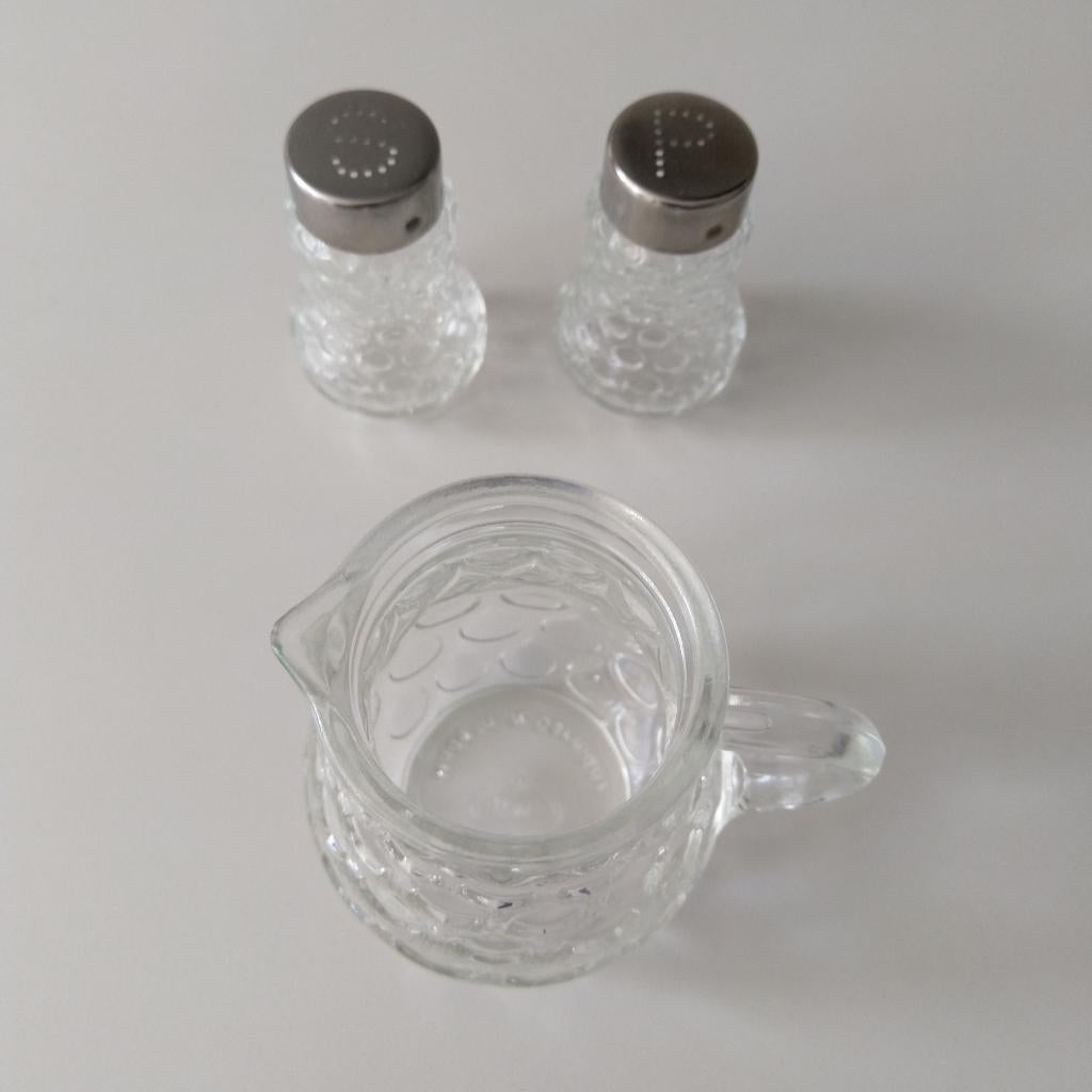 Peper- en zoutstel, melkpotje, Ophalen, Gebruikt, Glas