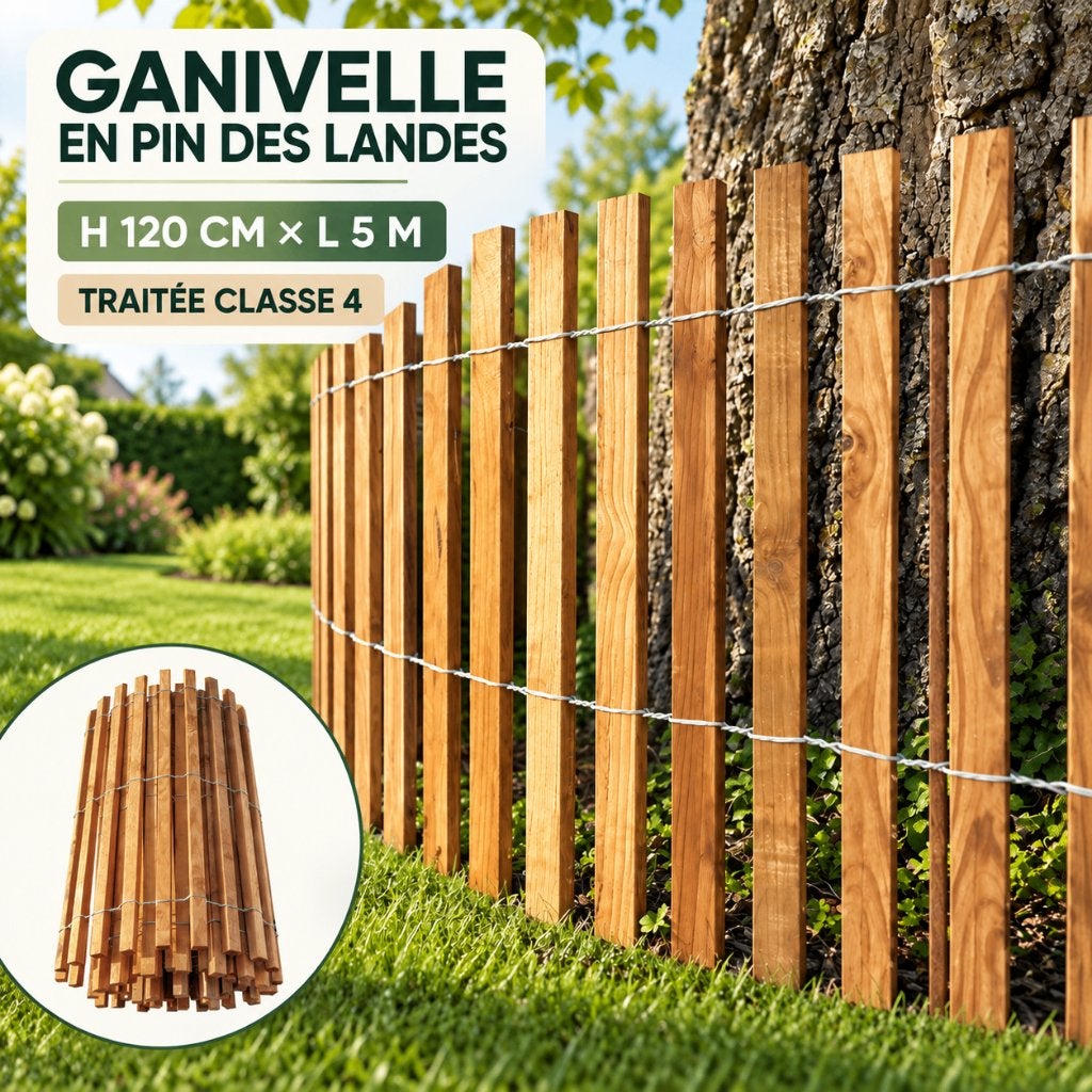 Ganivelle bois traité classe 4 – H. 120 cm  L. 5 m, Enlèvement ou Envoi, Neuf, Pin