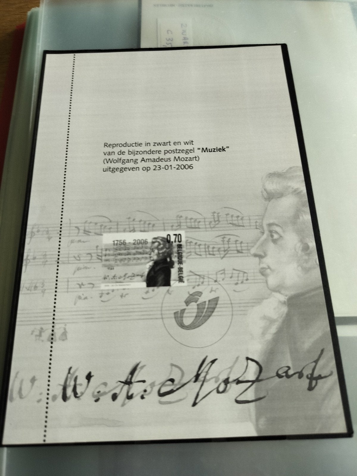 Zwart wit velletje ZNP 38 uit postagenda 2006 thema Mozart, Postzegels en Munten, Verzenden