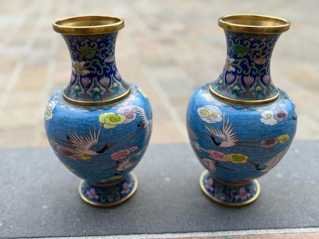 Koppel antieke chinese cloisonné vaasjes, Antiek en Kunst, Ophalen