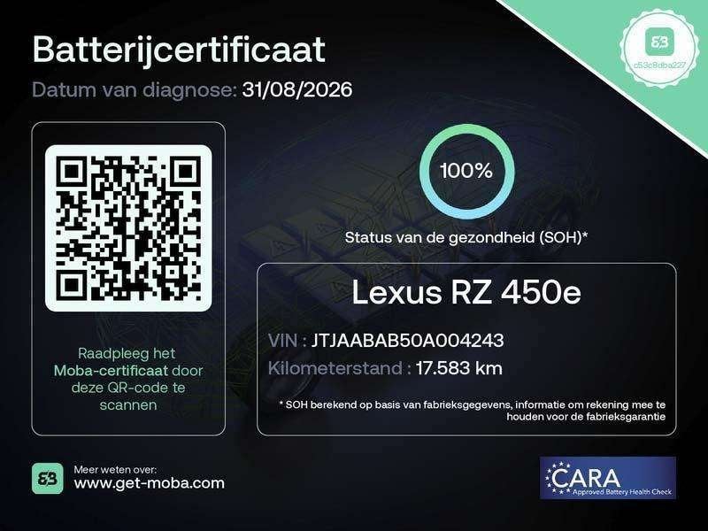 Lexus RZ 100% SoH | 450e Privilege L | pano roof, Auto's, Automaat, https://public.car-pass.be/vhr/fd5a968a-9688-4ad2-927a-b0f7de0040a1