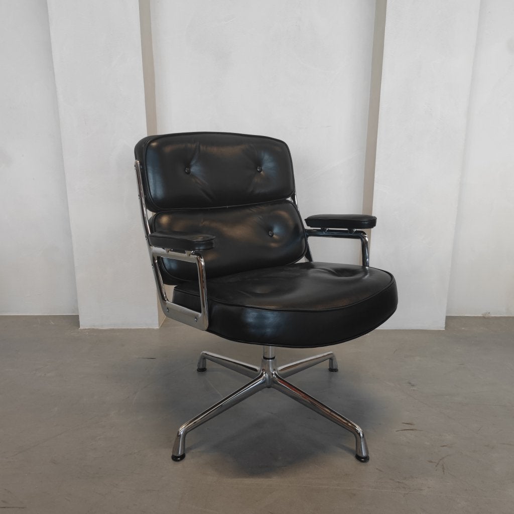 Vitra Eames Lobby chair - ES 108 - Zwart leder - Bureaustoel, Antiek en Kunst, Ophalen of Verzenden