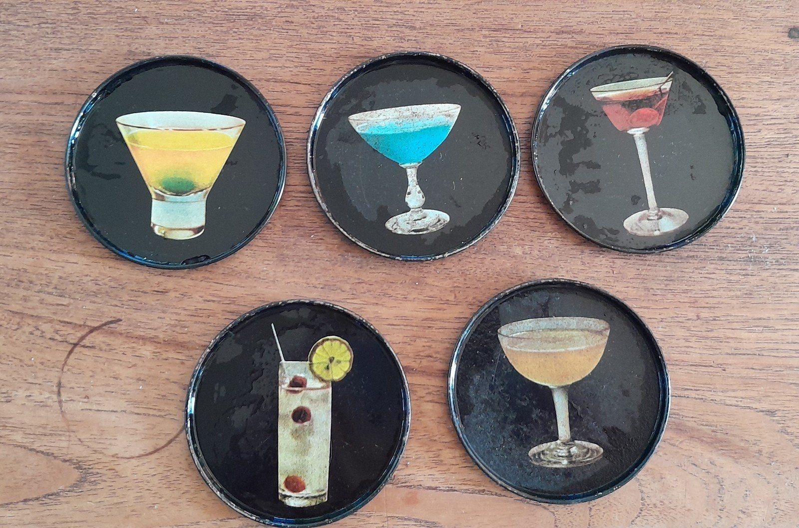 6 vintage onderzetters met tekst., Maison & Meubles, Accessoires pour la Maison | Sous-verres & Sous-plats, Enlèvement ou Envoi