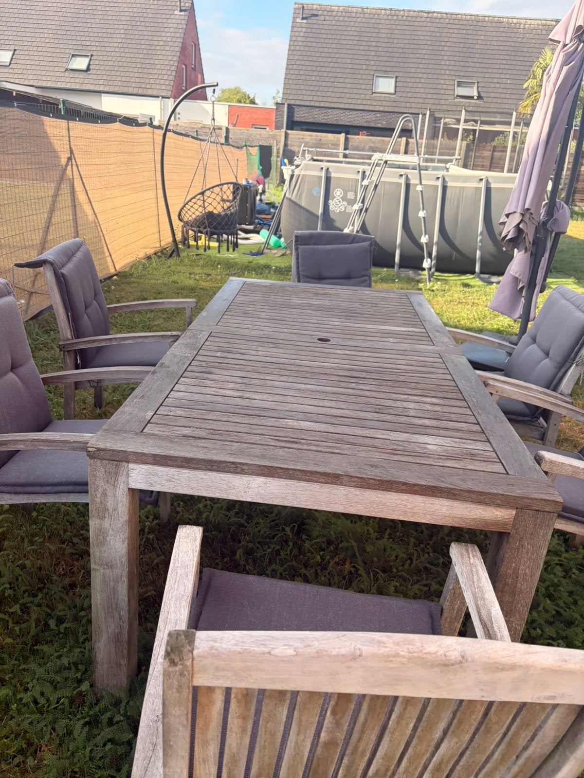 Set de jardin en teck avec 6 chaises et coussins, Enlèvement, Comme neuf