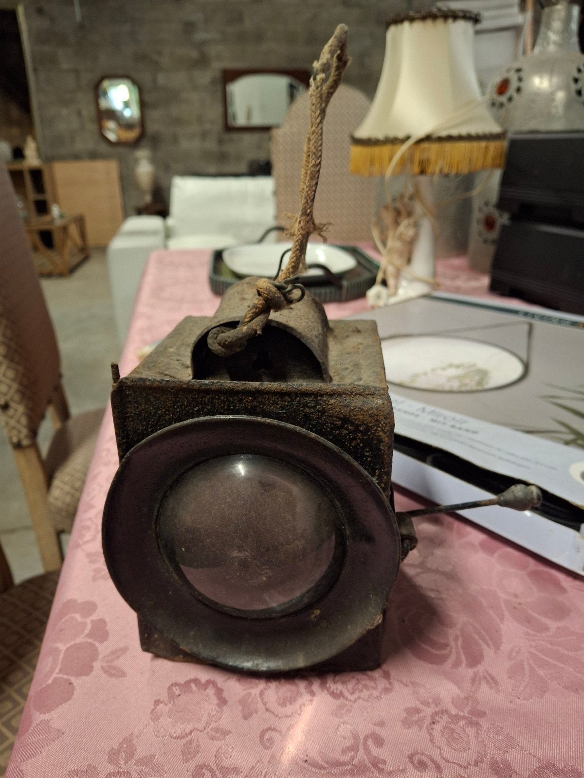 Antieke paardenkoets lamp met ronde lens aan de voorzijde, Antiek en Kunst, Ophalen