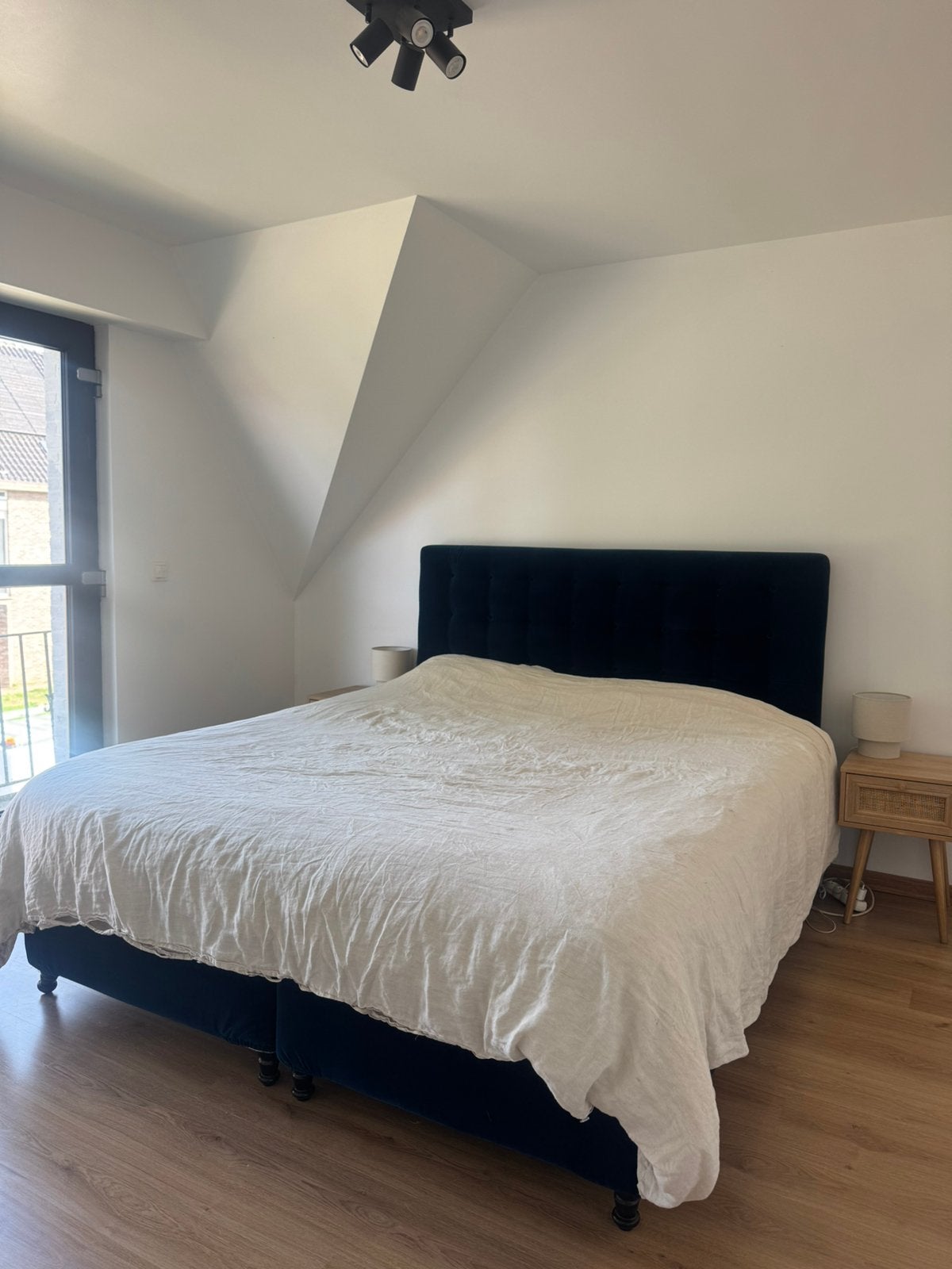 Boxspring met matras en topper, Ophalen, Gebruikt, Blauw, Tweepersoons