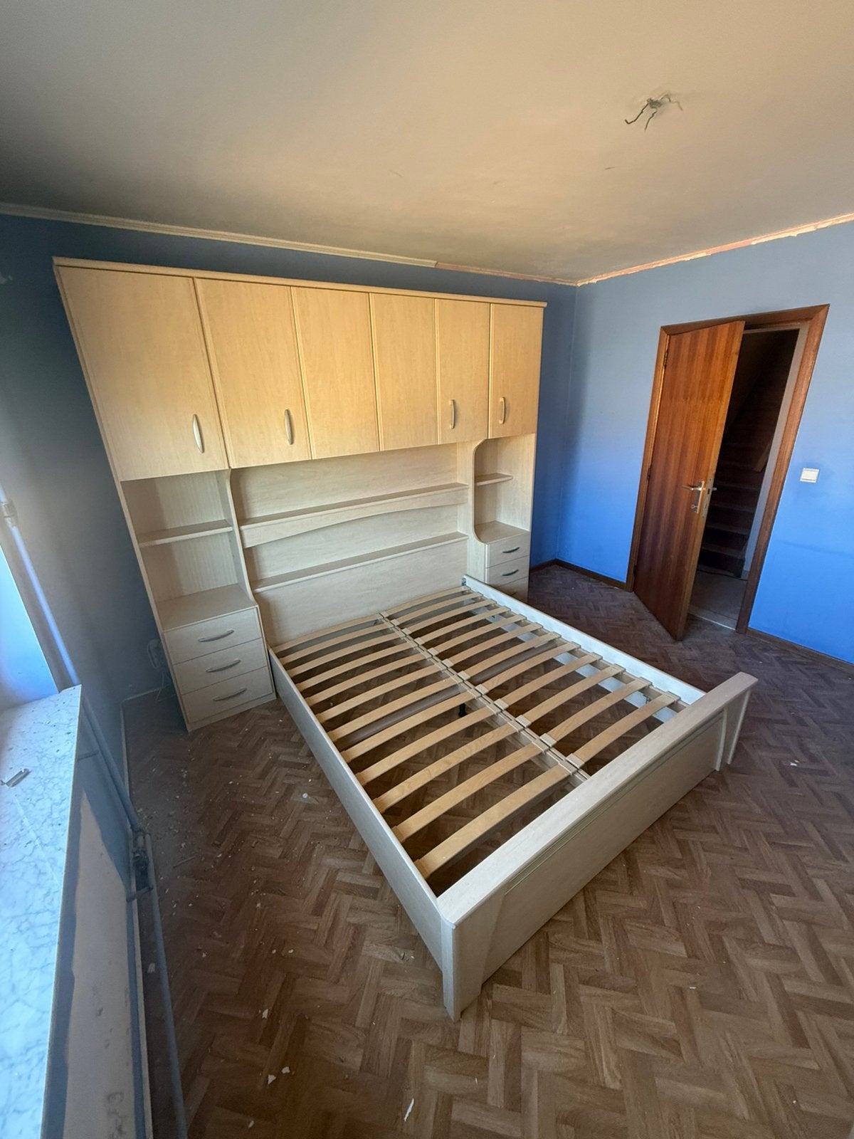 Bed met ingebouwde kast (langdorp), Ophalen, Tweepersoons, Zo goed als nieuw, 160 cm