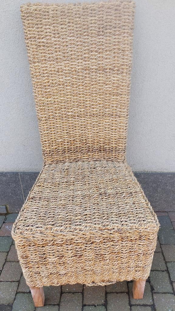 4 teak/riet stoelen met beschadiging, Huis en Inrichting, Stoelen, Ophalen