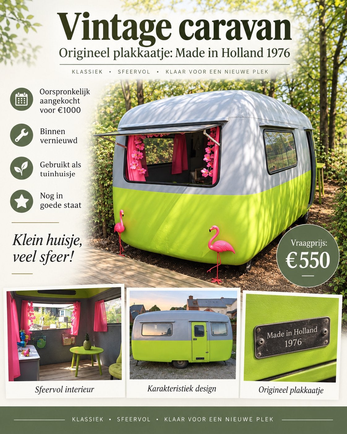 Vintage caravan uit 1976, Caravans en Kamperen, Ophalen, Gebruikt