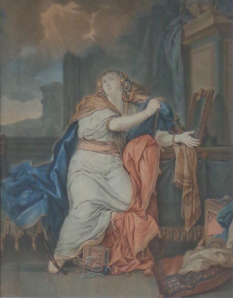 FRANSE SCHOOL / SAINTE-MARIE-MADELEINE GRAVURE 68x57cm KADER, Enlèvement ou Envoi, Mythologie, Gravure, 1800 - 1899