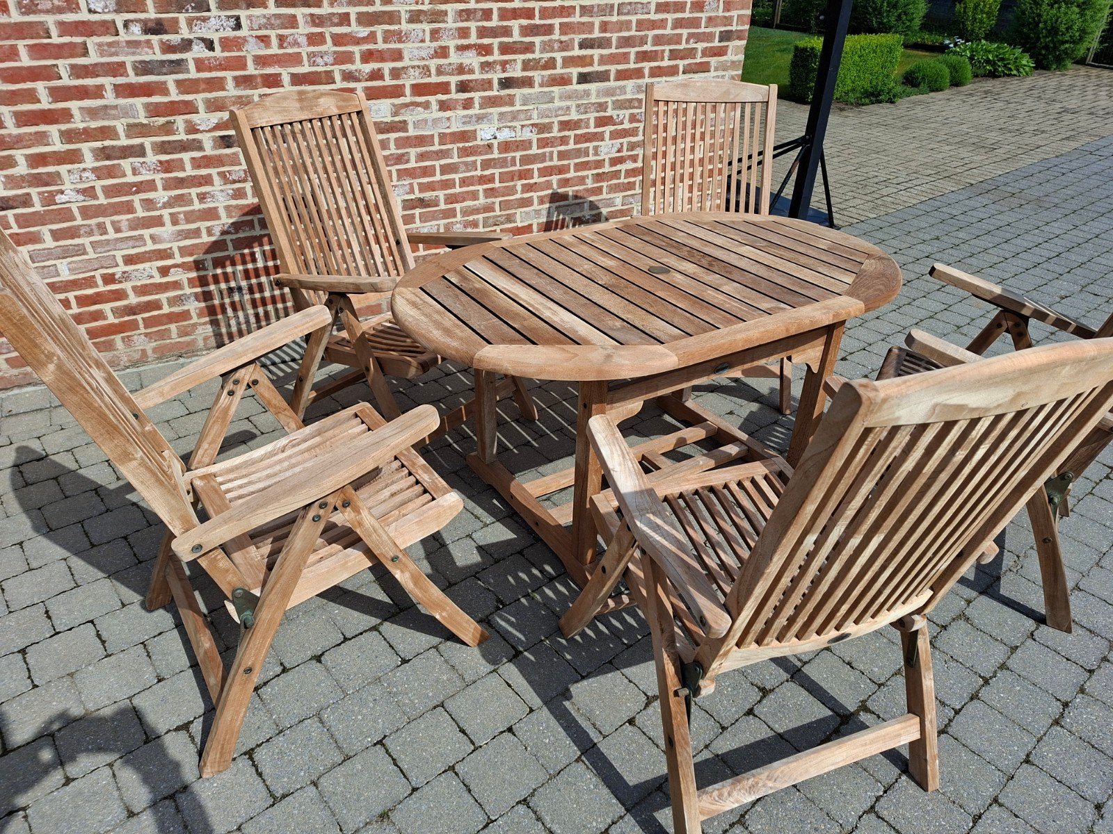 Set de jardin en teck avec 5 chaises pliantes, Enlèvement, Salons de jardin