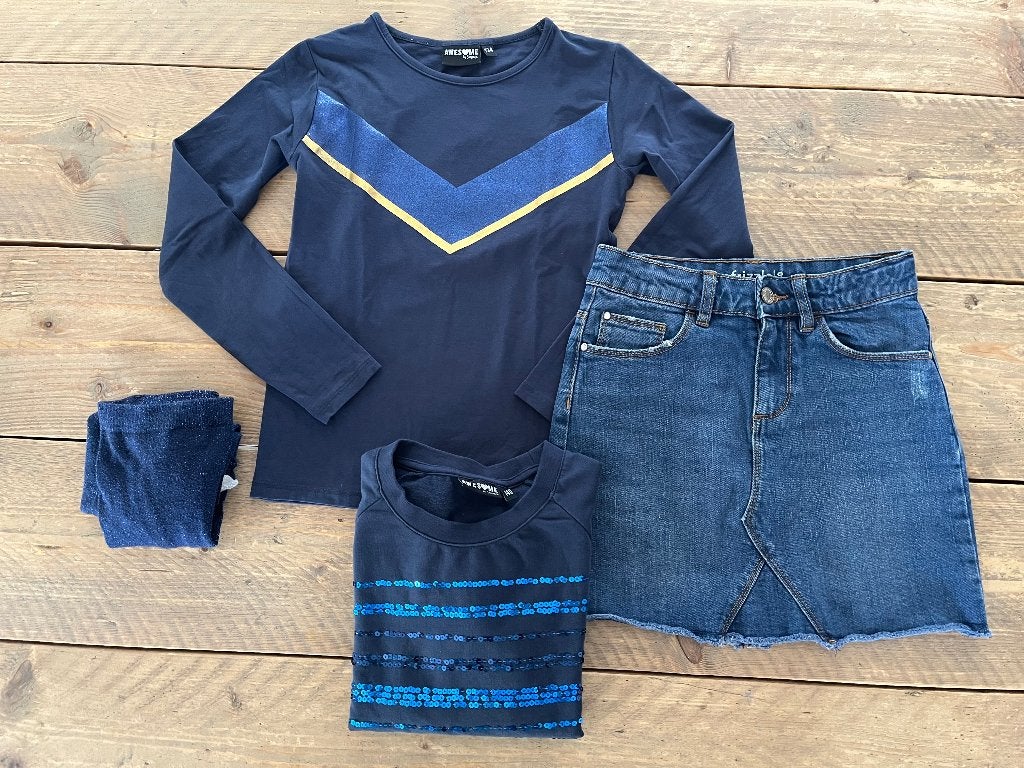 AWESOME / Frizzle set met jeansrok maat 134 ( - 140), Kinderen en Baby's, Meisje, Awesome by Someone, Ophalen of Verzenden, Zo goed als nieuw