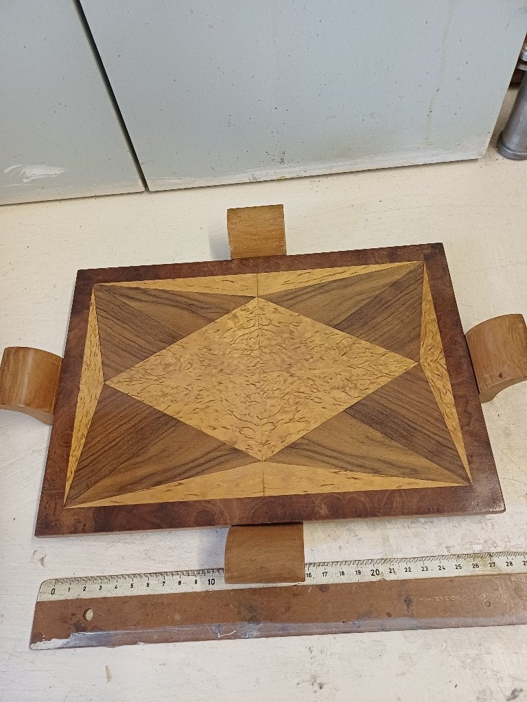 art deco plateau marqueterie 30x30 tbe, Enlèvement ou Envoi