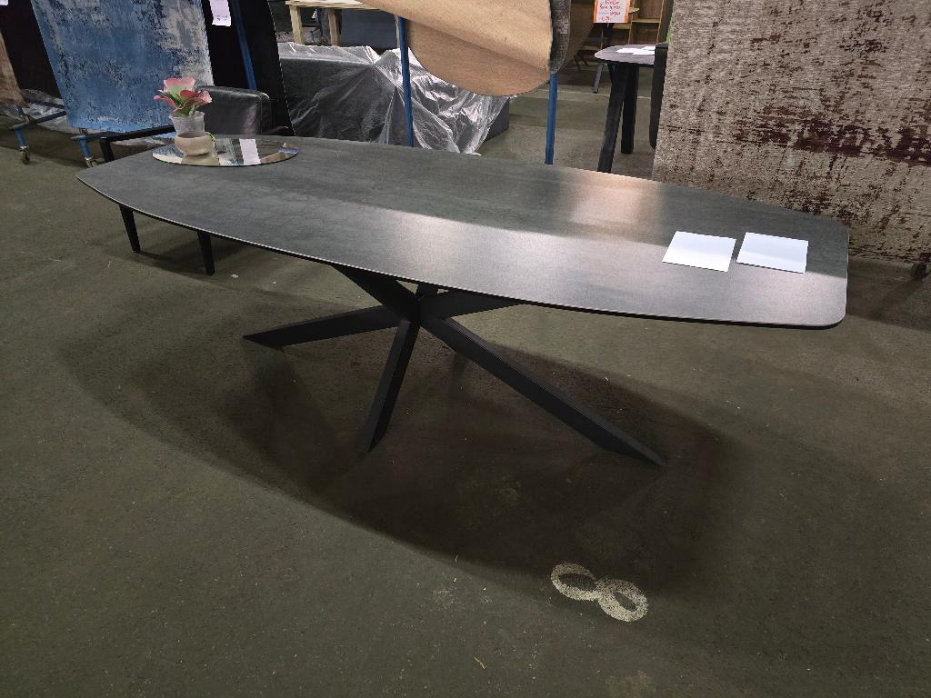 Eettafel Deens Ovaal 200cm - Keramisch Grijs - X-Poot, Enlèvement, Neuf, Ovale, Autres matériaux