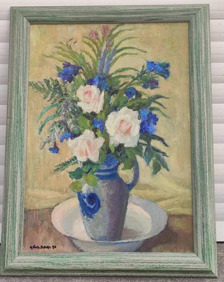 huile sur toile signe madeleine van doren, Ophalen of Verzenden, Bloemen, Doek
