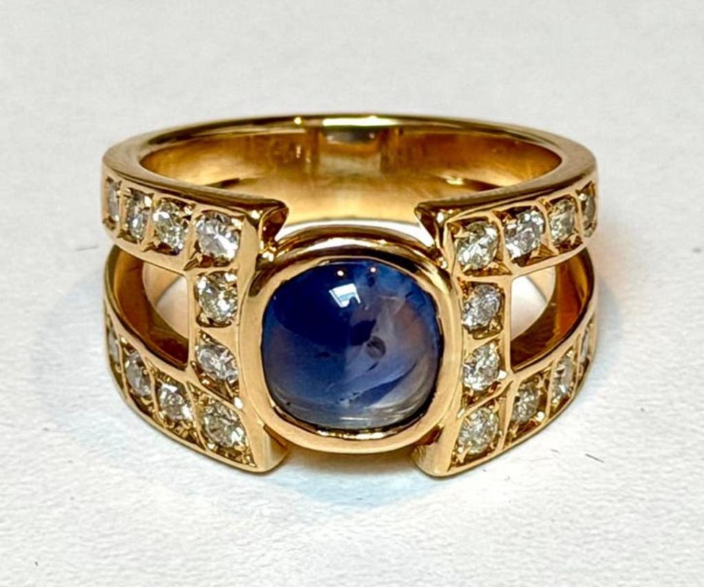 Exclusieve 18K gouden ring saffier 2.5ct en diamanten 1.0ct!, 18 tot 19, Geel, Ophalen of Verzenden, Met edelsteen