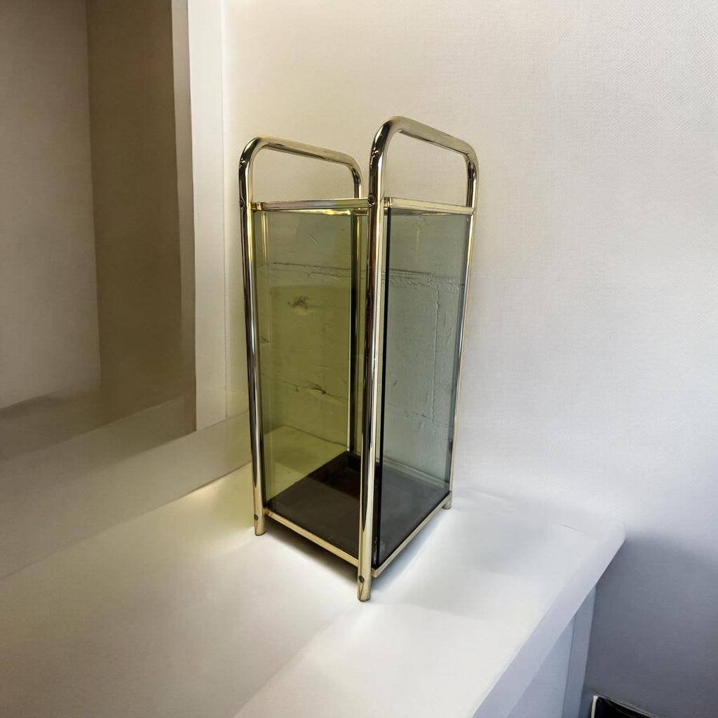 Vintage 'gouden' bak / paraplubak / deco met fumé glas, Ophalen