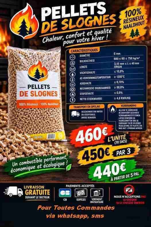 Palette de pellet 100% résineux Lire l'annonce svp, 6 m³ ou plus, Envoi, Autres essences de bois, Bûches