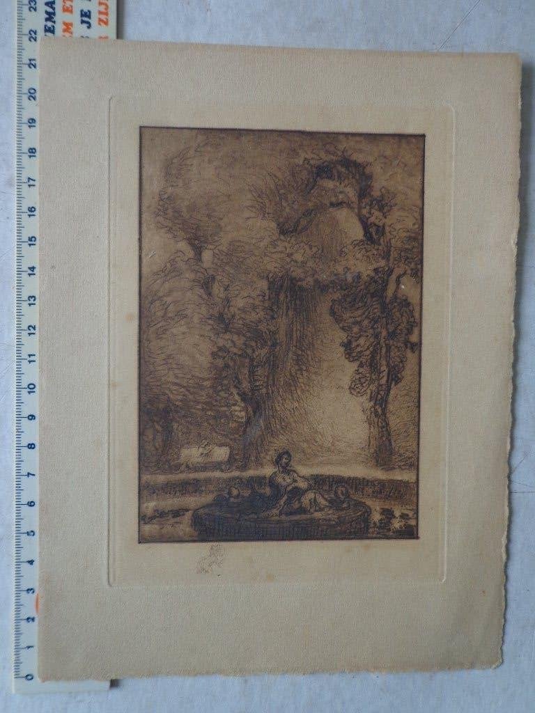 Ets van Omer Bouchery "Landschap", Ets, Ophalen of Verzenden, Origineel, Landschap